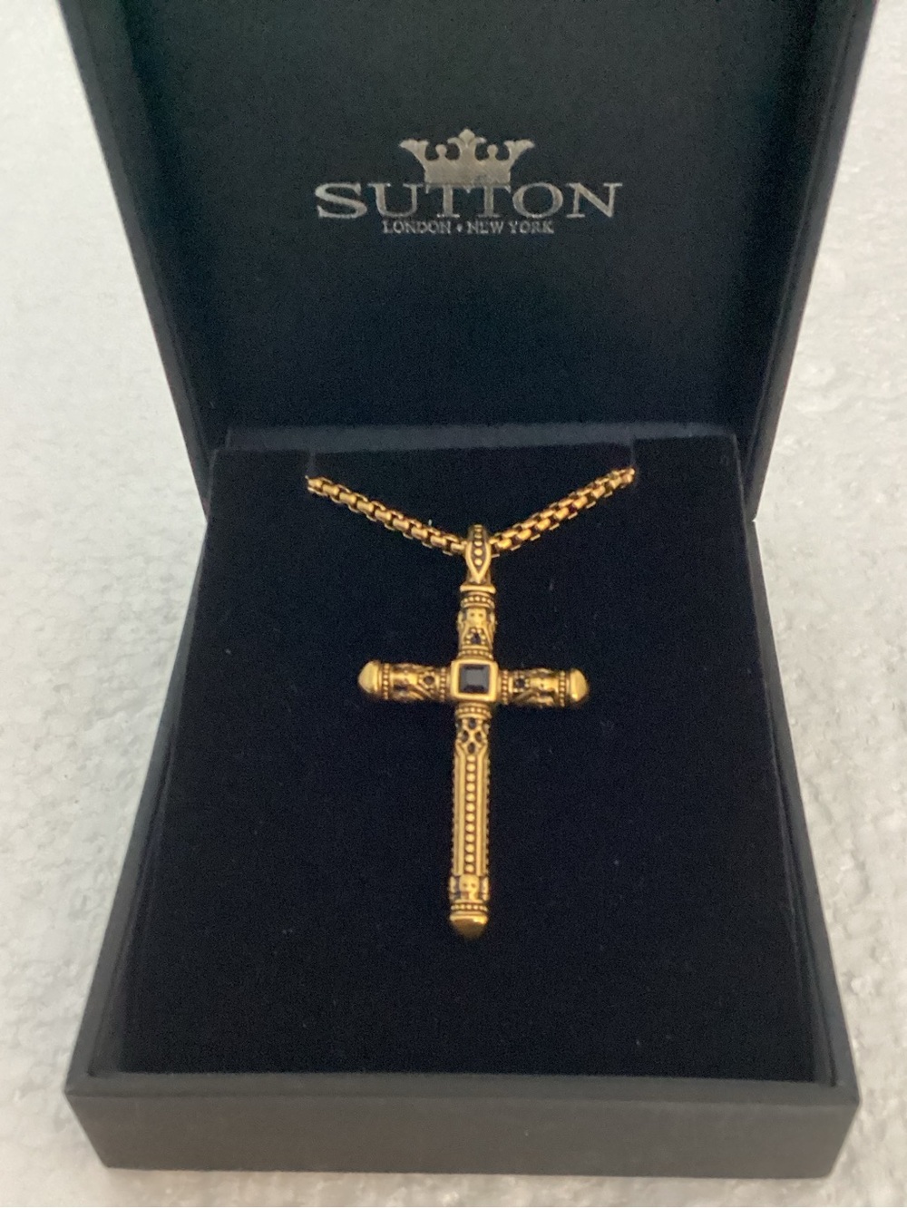 Rhona Sutton Gold Biblical Cross Stainless Steel Pendant Necklace